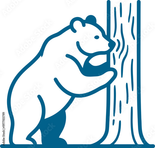 Grizzly bear scratching back against tree trunk illustration can be Editable