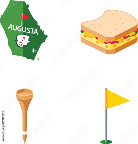 Golf Tournament Icons Set with Pimento Cheese Sandwich and Georgia Map