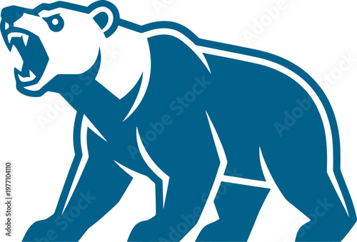 Roaring grizzly bear walking in profile view silhouette can be Editable