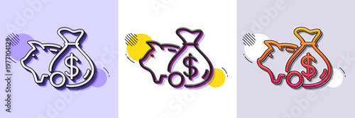 Piggy bank line icon. Halftone dotted pattern. Gradient icon with grain shadow. Coins money sign. Business savings symbol. Line piggy bank icon. Various designs. Vector