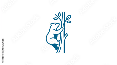 Simple line drawing of a bear climbing a tree can be Editable