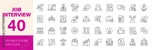 Job interview icon set. Editable line icons. Vector illustration.