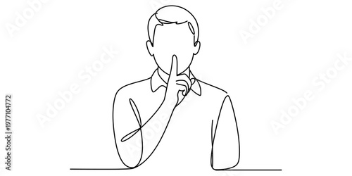 A single continuous line drawing of a person gesturing with a finger to their lips for silence Vector, illustration