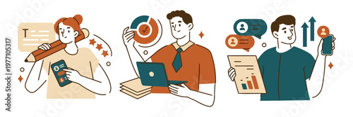 Business professionals analyzing data and planning strategies with data analysis strategy planning business growth financial analysis project management flat design visualization teamwork