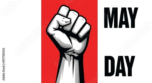 Tableau sur toile Fist raised in protest for May Day labor rights demonstration on red background