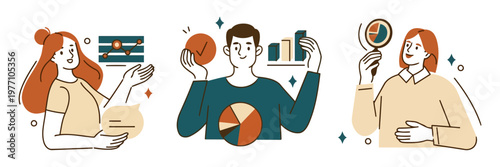 Individuals analyzing charts and graphs for business insights with data analysis flat design data visualization individuals strategy planning research performance achievement illustration