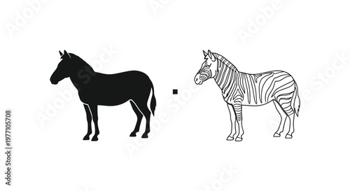 Horse vs Zebra: Unique Stripes & Solid Coats Vector