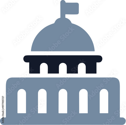 Flat Style Minimalist Government Building Landmark Icon with Dome Shape