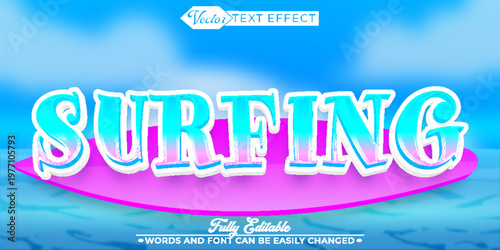  Ocean Wave Surfing Adventure Typography Vector Fully Editable Smart Object Text Effect