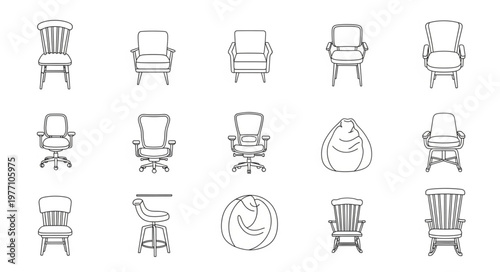 Collection of vintage armchair sketches viewed from above.
