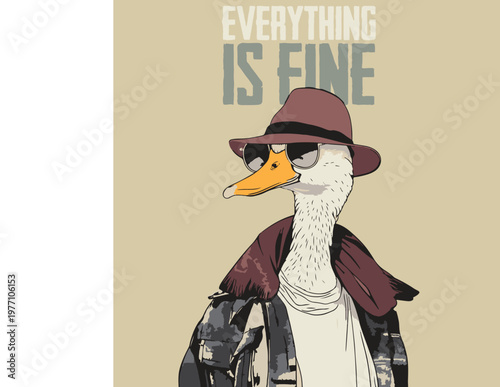 Everything is fine stylisg duck graphic print design vector illustration t shirt design.