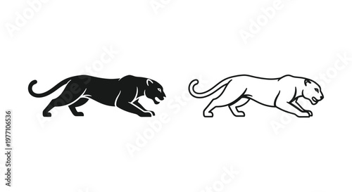 Black and White Panther Silhouette Designs Vector
