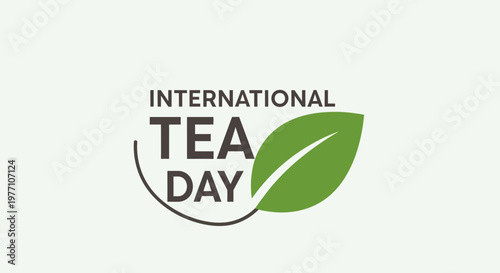 Minimalist International Tea Day Design with Large Green Tea Leaf on Bright Studio Background
