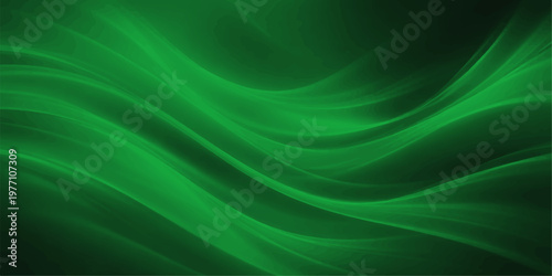 An artistic green abstract background featuring smooth flowing waves of silk and satin texture with soft light and blue accents in a motion design