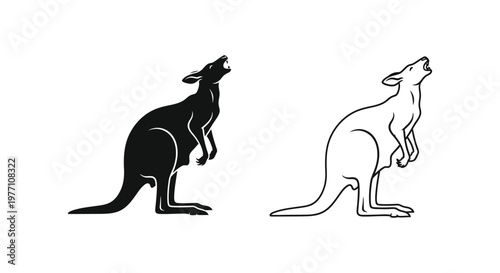 Kangaroo Silhouette Designs: Unique Black and White Illustrations Vector