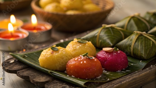 Indian temple food dessert traditional colorful sweet festive culture celebration Indian temple food features colorful traditional sweet desserts