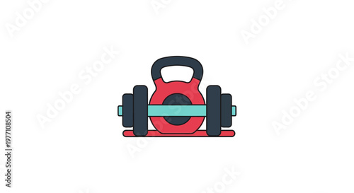 Cartoon gym equipment illustration kettlebell and dumbbells on white background