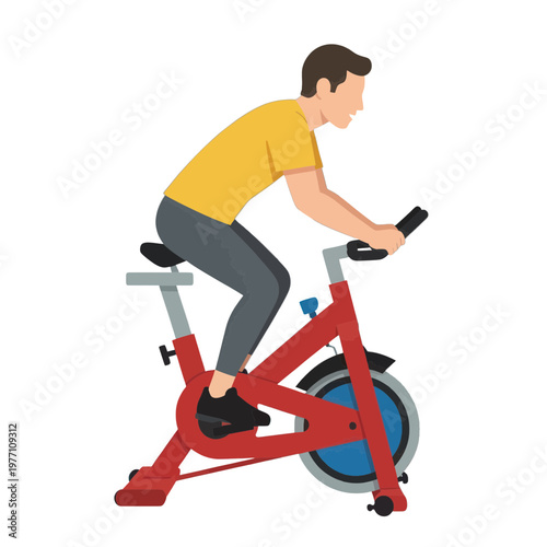 Man Cycling on Red Stationary Bike Vector Icon