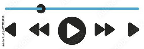 Multimedia control panel with playback buttons and progress bar for web application UI