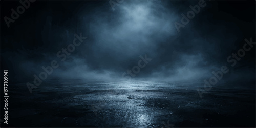 Tableau sur toile A dark stormy sky with lightning flashing over a blue ocean and black clouds cre