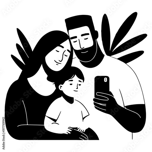 happy family vector illustration, dad ,mom with a baby in his selfi vector design