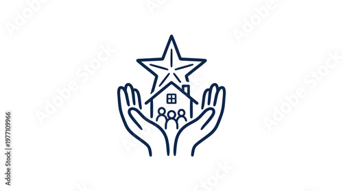 Home Family and Star Symbol with Hands Outline on White