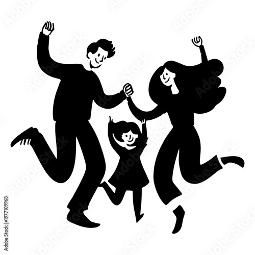 silhouette of a dancing couple with doghter vector