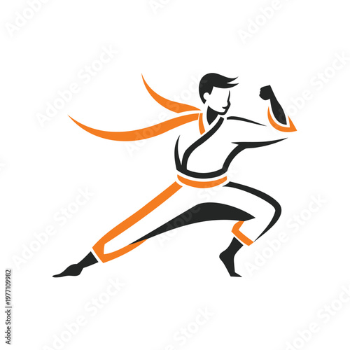 Dynamic martial artist executing a powerful roundhouse kick in action pose