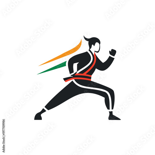 Dynamic martial artist executing a powerful punch in mid-motion with energy trails.