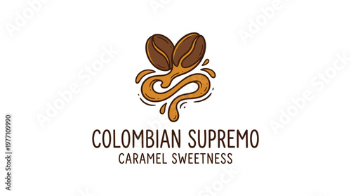 Colombian Supremo Coffee Logo with Bean and Caramel
