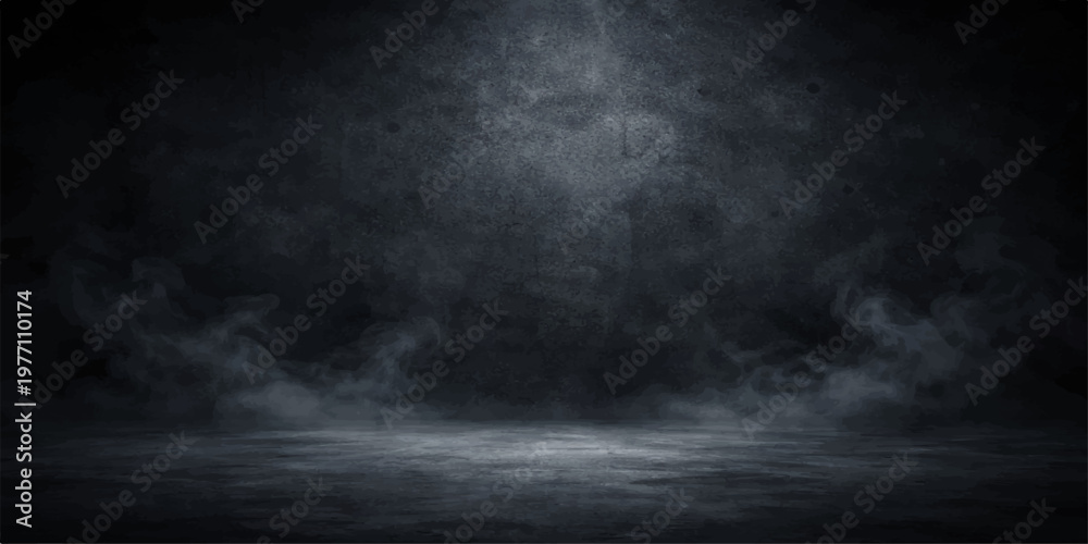 Fototapeta premium A dark texture of smoke and steam rises like a storm cloud against a black backdrop with subtle blue light motion