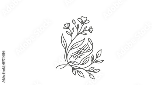 Elegant Botanical Line Drawing on White Background