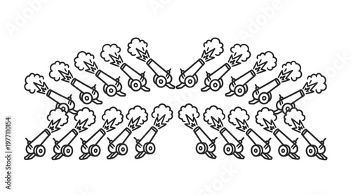 Cartoon Cannons Arrayed in a Half-Circle Formation