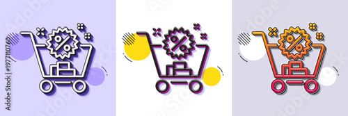 Shopping cart line icon. Halftone dotted pattern. Gradient icon with grain shadow. Sale discounts sign. Clearance symbol. Line shopping cart icon. Various designs. Vector