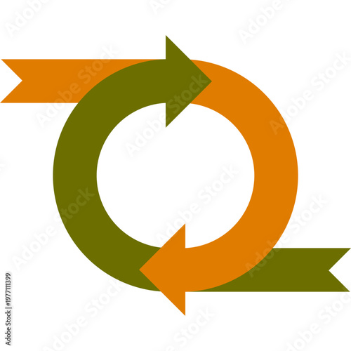 vector illustration of two interlocking circular arrows, commonly used to symbolize a continuous cycle, workflow, recycling, or a two-step process.