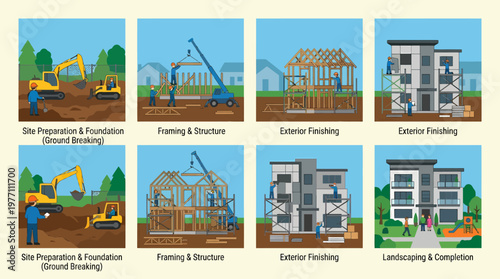 Construction Stages Site Preparation Framing Exterior Finishing and Landscaping.