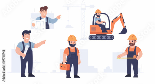 Construction Workers and Heavy Equipment A Team of Professionals.