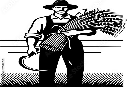 Egyptian Farmer Wheat Harvest Silhouette Man Agriculture Tradition Black Vector