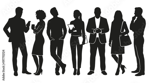 Business people silhouettes diverse professionals in formal attire standing group.