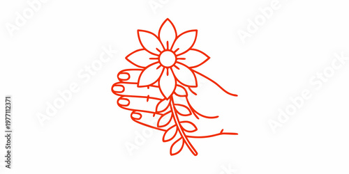 A hand delicately holding a single stylized red flower