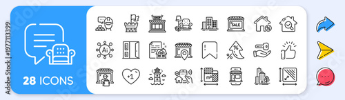 Market sale, Packing things and House security line icons. Interest rate, AI generate, Inflation icons. Pack of Lighthouse, Market location, Floor plan icon. Vector