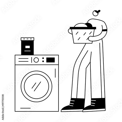 A doodle illustration depicting a character washing cloth