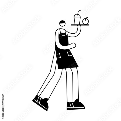 A sketchy illustration showing a person serving drink