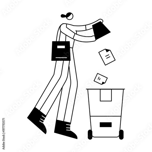 Photos A hand drawn illustration showing a person throw rubbish