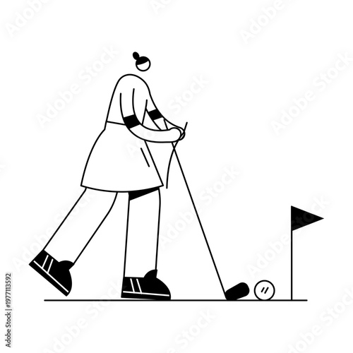 A hand drawn illustration showing a golf player