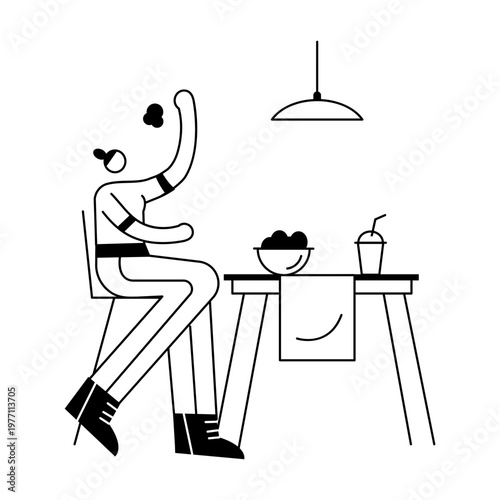 A hand drawn illustration showing a character eating