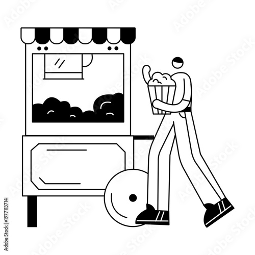 A sketchy illustration showing a person eating popcorn