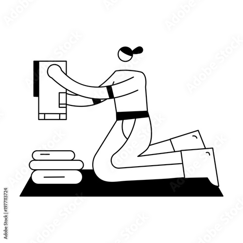A doodle illustration depicting a character folding cloth