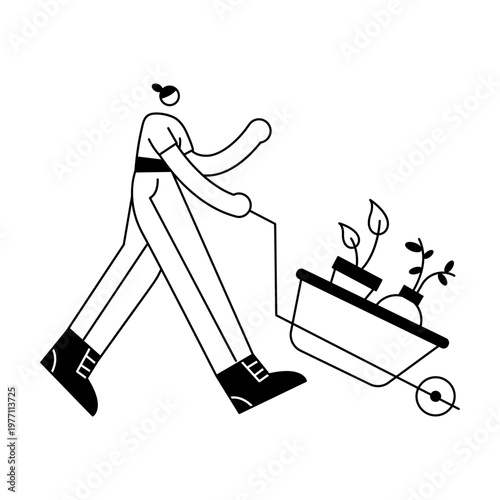 A sketchy illustration showing a character gardening work