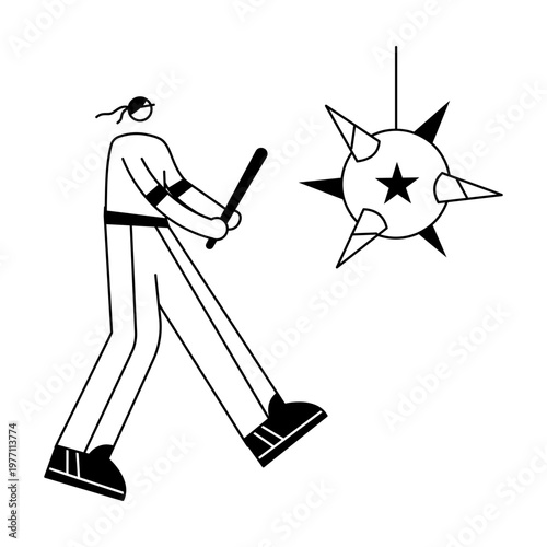 A doodle illustration depicting a person breaking a star pinata